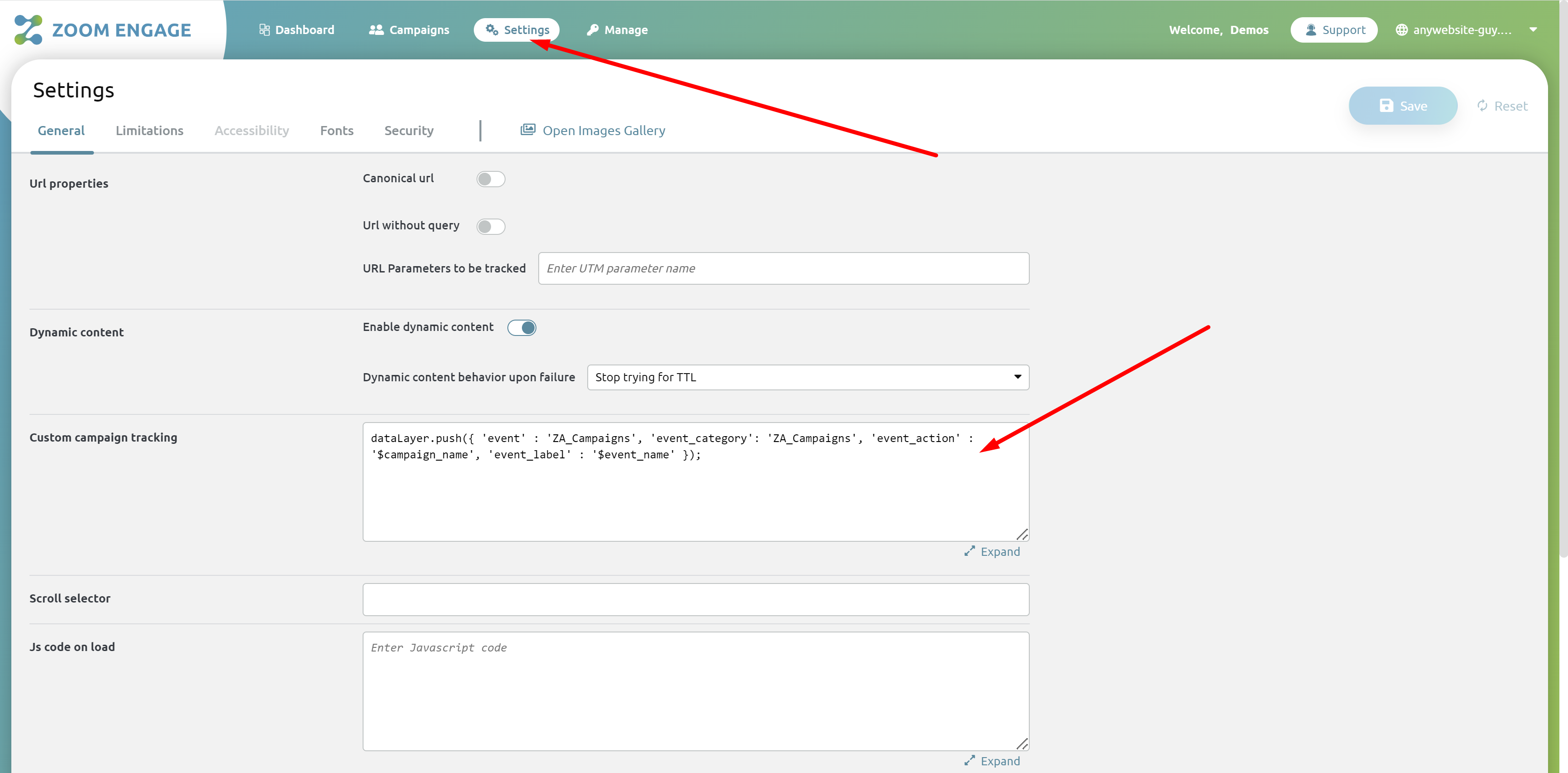 Analytics-integration-settings-custom-code