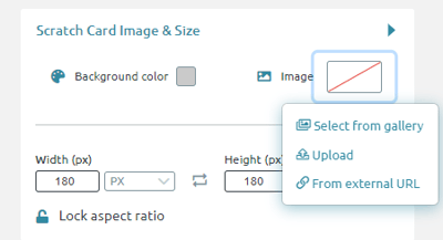 A menu for changing the Scratch Card Icon’s Background, with an option to select an image from a gallery.